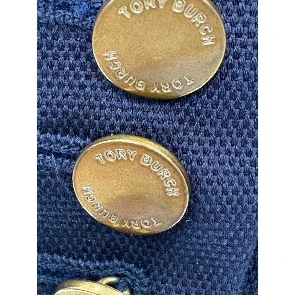 Tory Burch Blazer‎ Single Breasted Gold Hardware Women 12 Navy Blue Old Money